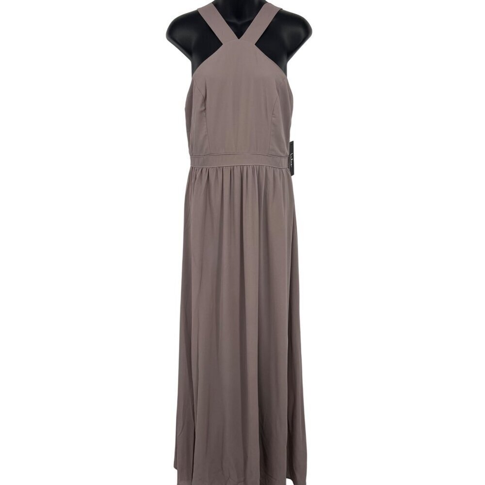 Lulus Womens Taupe Mauve Halter Maxi Dress Large L Line Zip Back Sleeveless New